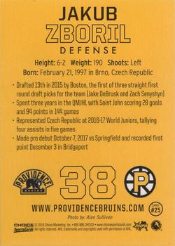2017-18 Choice Providence Bruins (AHL) #25 Jakub Zboril Back