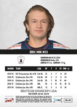 2018-19 Playercards Update (DEL) #451 Eric Mik Back