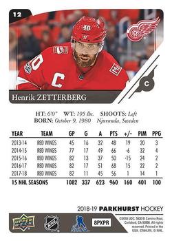 2018-19 Parkhurst #12 Henrik Zetterberg Back