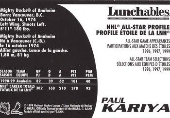 1999-00 Kraft / Post Collection - Oscar Mayer Lunchables All-Star Collection #NNO Paul Kariya Back