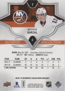 2018-19 Upper Deck Ultimate Collection #7 Mathew Barzal Back