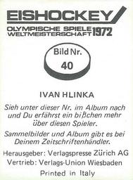 1972 Semic Eishockey OS-WM (Swiss) Stickers #40 Ivan Hlinka Back