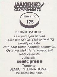 1972 Semic Jaakiekko Olympia-MM (Finnish) Stickers #175 Bernie Parent Back
