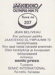 1972 Semic Jaakiekko Olympia-MM (Finnish) Stickers #207 Jean Beliveau Back