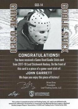 2017-18 Leaf Stickwork - Game-Used Goalie Stick - Gold #GGS-14 John Garrett Back