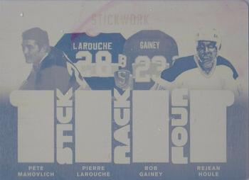 2017-18 Leaf Stickwork - Stick Rack 4 - Gold #SR4-14 Pete Mahovlich / Pierre Larouche / Bob Gainey / Rejean Houle Front
