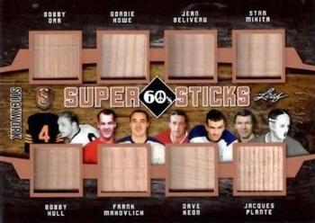 2017-18 Leaf Stickwork - Super Sticks of the 50s/60s/70s/80s/90s #SSY-03 Bobby Orr / Bobby Hull / Gordie Howe / Frank Mahovlich / Jean Béliveau / Dave Keon / Stan Mikita / Jacques Plante Front