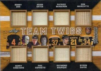 2017-18 Leaf Stickwork - Team Twigs - Silver #TT-04 Bobby Orr / Gerry Cheevers / Adam Oates / Phil Esposito / Patrice Bergeron / Raymond Bourque / Don Marcotte / Byron Dafoe Front