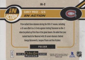 2017-18 O-Pee-Chee Platinum - In Action Pulsar #IA-2 Carey Price Back