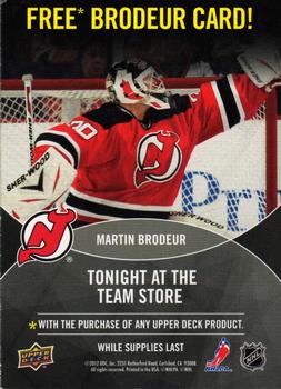 2011-12 Upper Deck New Jersey Devils #NNO Martin Brodeur Back