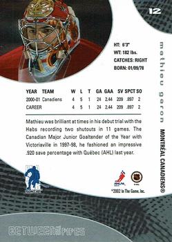 2001-02 Be a Player Between the Pipes - 23rd Chicago National 2002 #12 Mathieu Garon Back