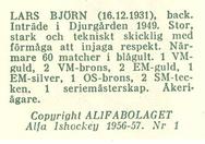 1956-57 Alfa Ishockey (Swedish) #1 Lars Björn Back