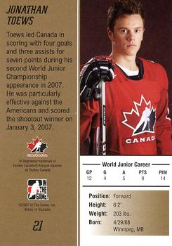 2007 In The Game Going For Gold #21 Jonathan Toews Back