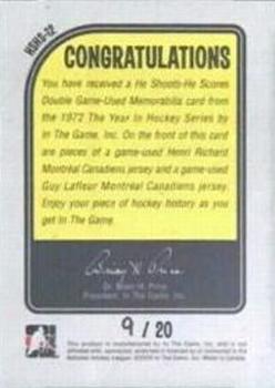 2009-10 In The Game 1972 The Year In Hockey - He Shoots, He Scores Exchange #HSHS-12 Henri Richard / Guy Lafleur Back