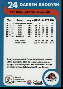 2018-19 Gizmo's Sportscards Rockford IceHogs (AHL) #NNO Darren Raddysh Back