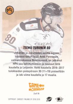 2018-19 Cardset Finland - Game Changer #2 Teemu Turunen Back