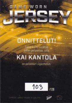 2018-19 Cardset Finland - Game Worn Jersey Series 2 Exchange #GWJ3 Kai Kantola Back