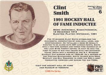 1991-92 Pro Set - 1991 NHL Hall of Fame Induction #6 Clint Smith Back