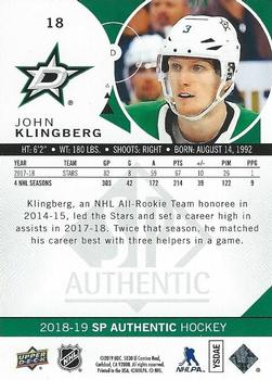 2018-19 SP Authentic #18 John Klingberg Back