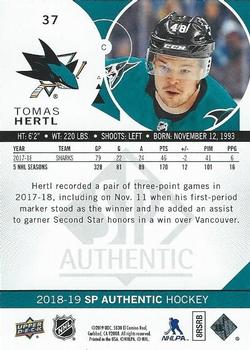 2018-19 SP Authentic #37 Tomas Hertl Back