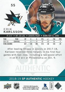 2018-19 SP Authentic #55 Erik Karlsson Back