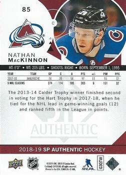 2018-19 SP Authentic #85 Nathan MacKinnon Back