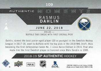 2018-19 SP Authentic #109 Rasmus Dahlin Back