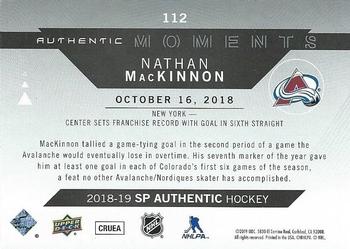 2018-19 SP Authentic #112 Nathan MacKinnon Back