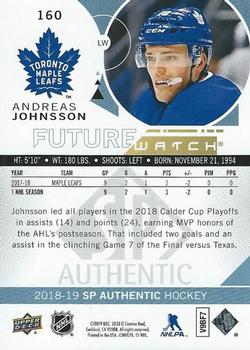 2018-19 SP Authentic #160 Andreas Johnsson Back