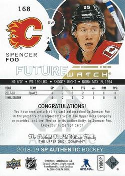 2018-19 SP Authentic #168 Spencer Foo Back