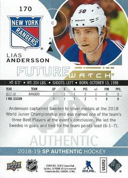 2018-19 SP Authentic #170 Lias Andersson Back