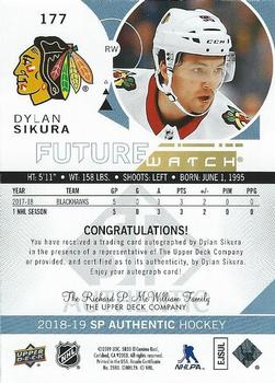 2018-19 SP Authentic #177 Dylan Sikura Back