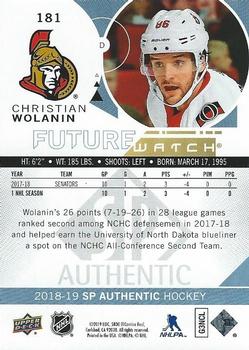 2018-19 SP Authentic #181 Christian Wolanin Back