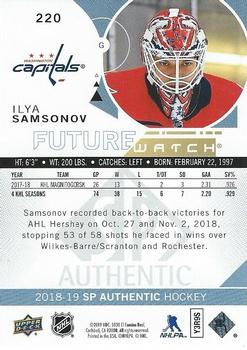 2018-19 SP Authentic #220 Ilya Samsonov Back