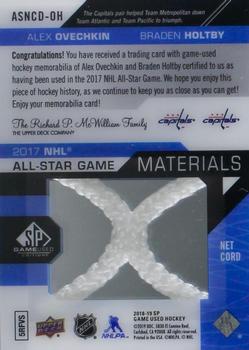 2018-19 SP Game Used - 2017 NHL All-Star Game Net Cord Duals #ASNCD-OH Alex Ovechkin / Braden Holtby Back