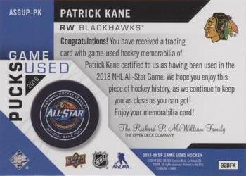 2018-19 SP Game Used - 2018 NHL All-Star Game-Used Pucks #ASGUP-PK Patrick Kane Back