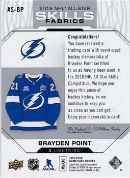 2018-19 SP Game Used - 2018 NHL All-Star Skills Fabrics #AS-BP Brayden Point Back