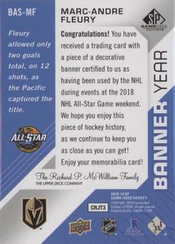 2018-19 SP Game Used - Banner Year Jumbo Relic All-Star #BAS-MF Marc-Andre Fleury Back