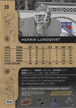 2018-19 Upper Deck Engrained #30 Henrik Lundqvist Back