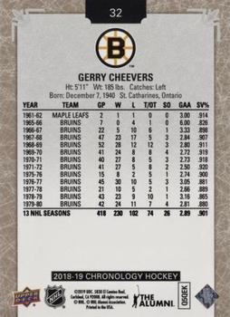 2018-19 Upper Deck Chronology #32 Gerry Cheevers Back