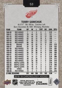 2018-19 Upper Deck Chronology #53 Terry Sawchuk Back