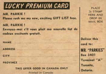 1954-55 Parkhurst - Lucky Premium Card #1 Gerry McNeil Back