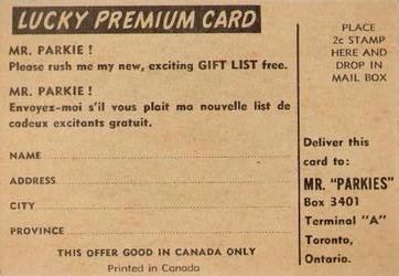 1954-55 Parkhurst - Lucky Premium Card #62 Gus Bodnar Back