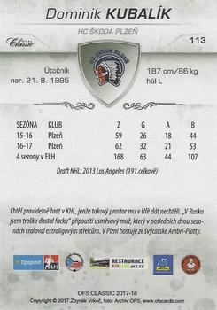 2017-18 OFS Classic #113 Dominik Kubalík Back