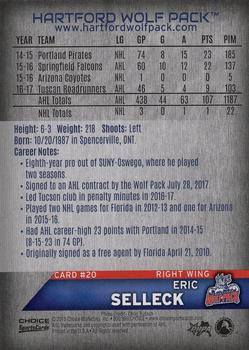 2017-18 Choice Hartford Wolf Pack (AHL) #20 Eric Selleck Back