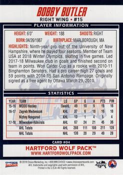 2018-19 Choice Hartford Wolf Pack (AHL) #4 Bobby Butler Back
