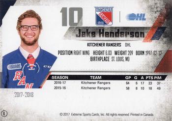 2017-18 Extreme Kitchener Rangers (OHL) #6 Jake Henderson Back