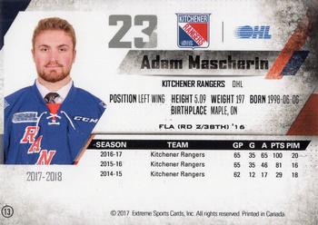2017-18 Extreme Kitchener Rangers (OHL) #13 Adam Mascherin Back
