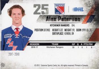 2017-18 Extreme Kitchener Rangers (OHL) #14 Alex Peterson Back