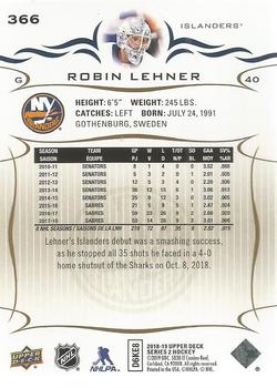 2018-19 Upper Deck - Silver Foil #366 Robin Lehner Back